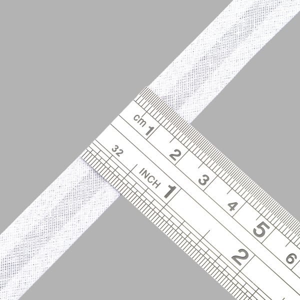 Косая бейка хлопковая 15 мм / 132±1 метра, ≈2.48 г/м², 001 белый
