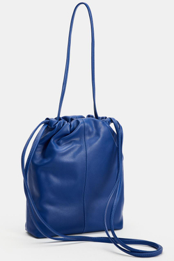 ZARA КОЖАНАЯ СУМКА СО СБОРКАМИ, СИНИЙ