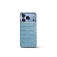 Чехол для iPhone 18 - Натуральная кожа аллигатора - Голубой