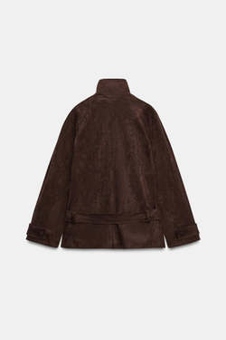 ZARA КУРТКА С РЕМНЕМ ИЗ ИСКУССТВЕННОЙ ЗАМШИ, КОРИЧНЕВЫЙ