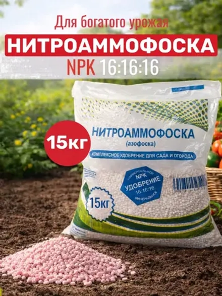 Нитроаммофоска 16:16:16 15кг, удобрение для сада и огорода
