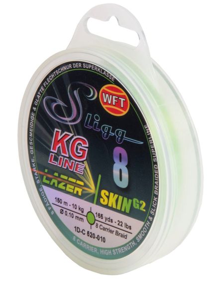 Леска плетёная WFT KG SLIGG LAZER SKIN G2 x8 Chartreuse 150 м, 0,10 мм