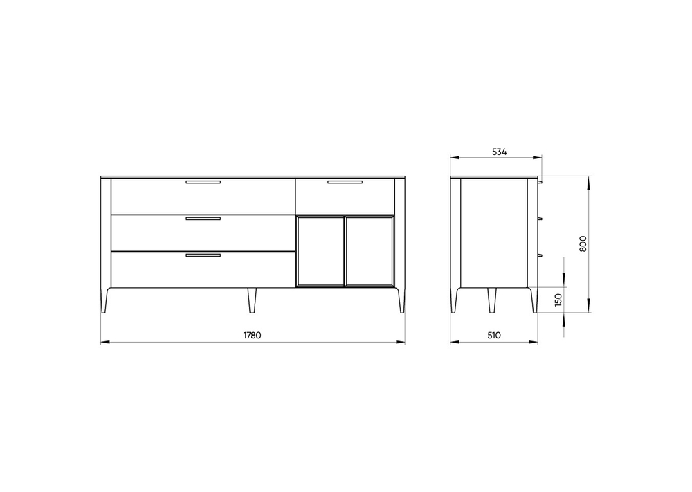 Тумба Type oak 4 ящика 2 полки ширина 180 см (серо-бежевый)