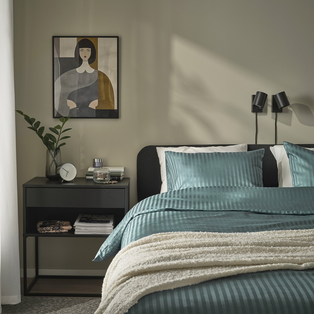 IKEA NATTJASMIN  (ИКЕА НАТТЙАСМИН)  -  Пододеяльник и 2 наволочки - сине-зелёный 200x200/50x60 см