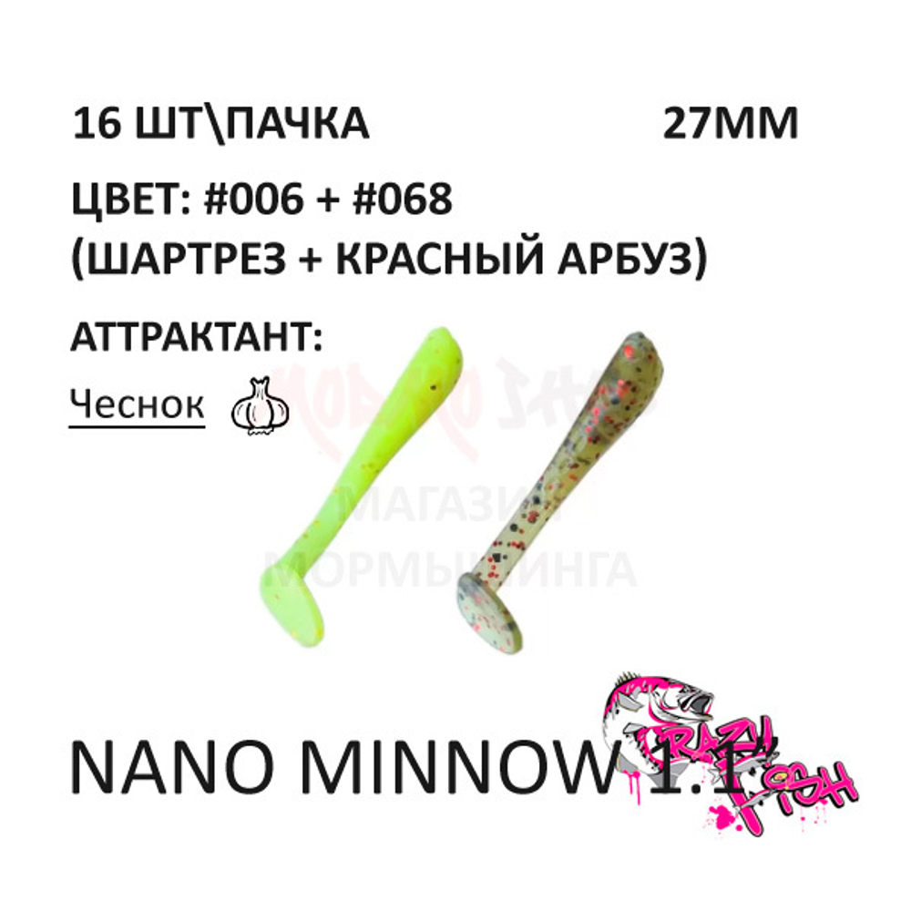 Nano Minnow 27 мм - силиконовая приманка от CF (Crazy Fish) (16 шт)