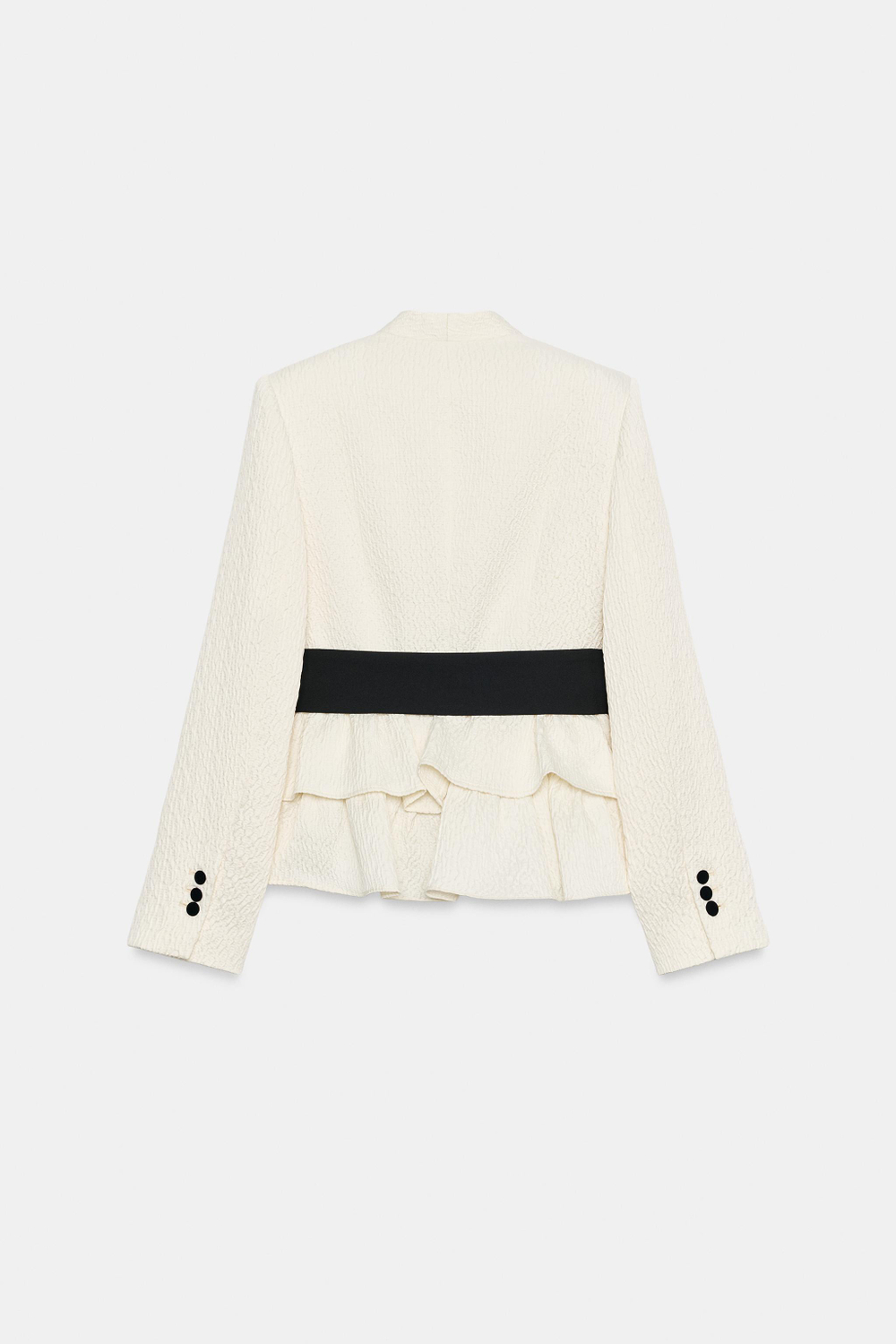ZARA БЛЕЙЗЕР С РЮШАМИ И ПОЯСОМ, ЖЕЛТОВАТО-БЕЛЫЙ