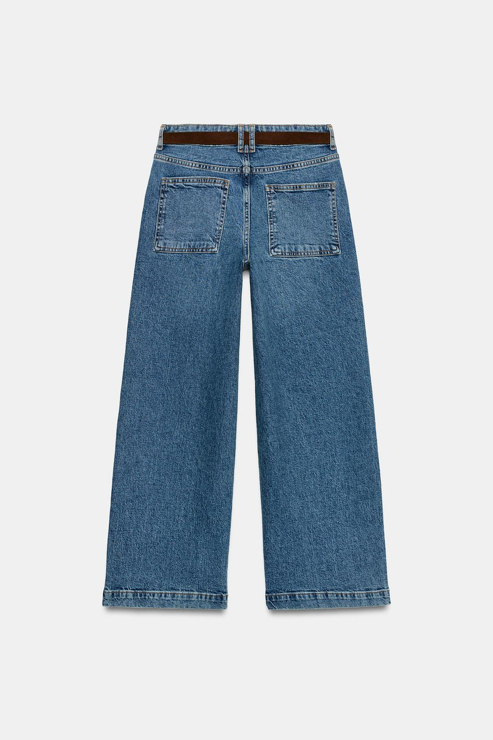 ZARA ДЖИНСЫ-КЮЛОТЫ Z1975 С ВЫСОКОЙ ПОСАДКОЙ И РЕМНЕМ, ВЫЦВЕТШИЙ СИНИЙ