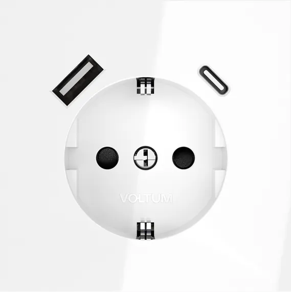 Розетка с заземлением и защитными шторками, с USB, A+С, (белый глянцевы Voltum S70 Белый глянцевый VLS040501