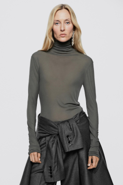 Massimo Dutti Футболка с высоким вротником из 100% шелка - Limited Edition, серый