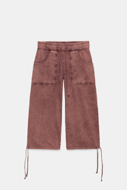 ZARA УДЛИНЕННЫЕ ШОРТЫ С ЭФФЕКТОМ ПОТЕРТОСТИ, БАКЛАЖАННЫЙ