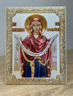 Покрова БМ, икона прямоугольная без рамки, белое дерево, эмаль 175х225
