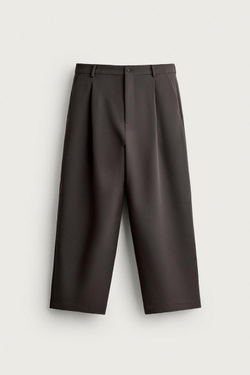 ZARA БРЮКИ RELAXED FIT СО СКЛАДКАМИ, СЕРО-КОРИЧНЕВЫЙ
