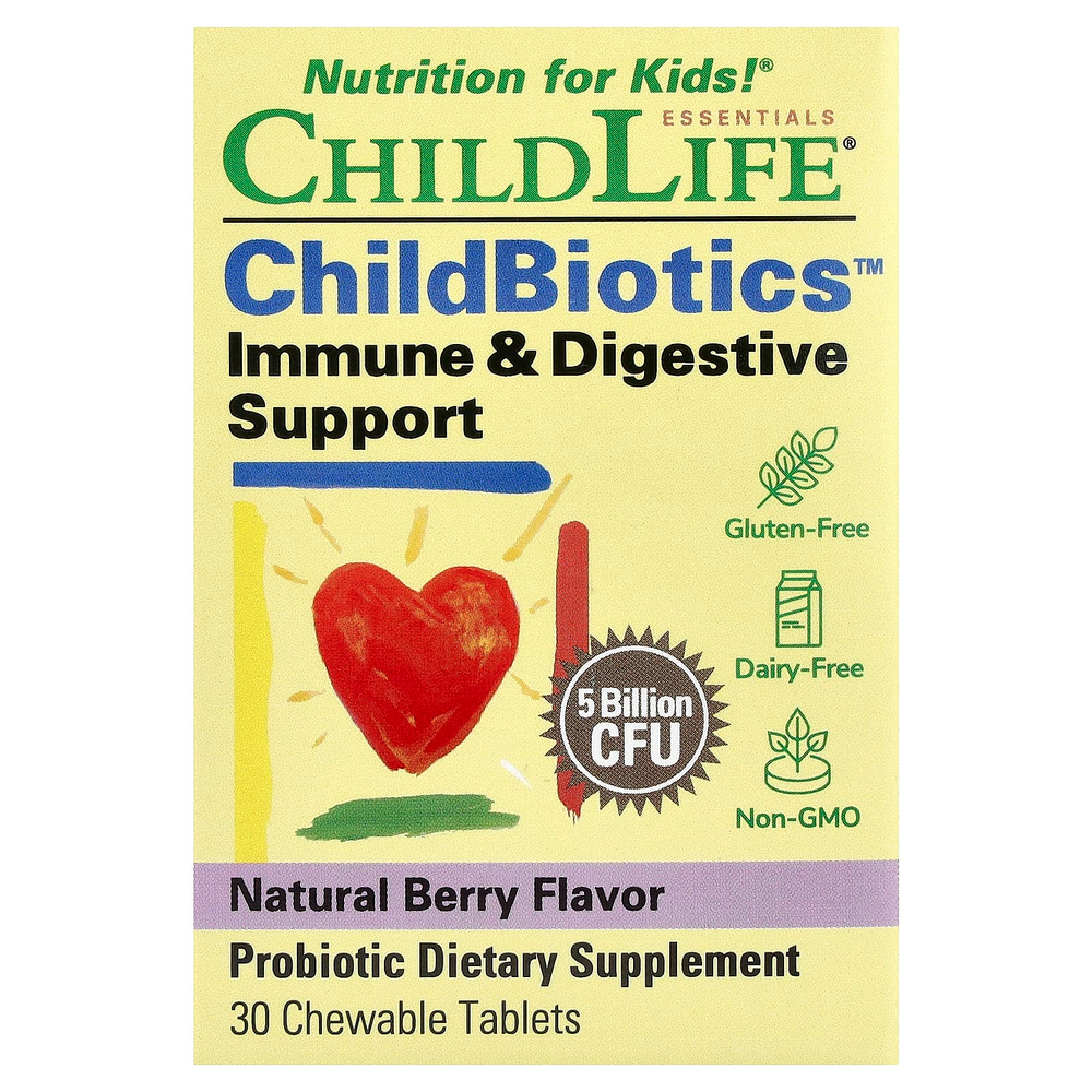 ChildLife Essentials, ChildBiotics™, добавка для поддержки иммунитета и пищеварения, натуральный ягодный вкус, 30 жевательных таблеток