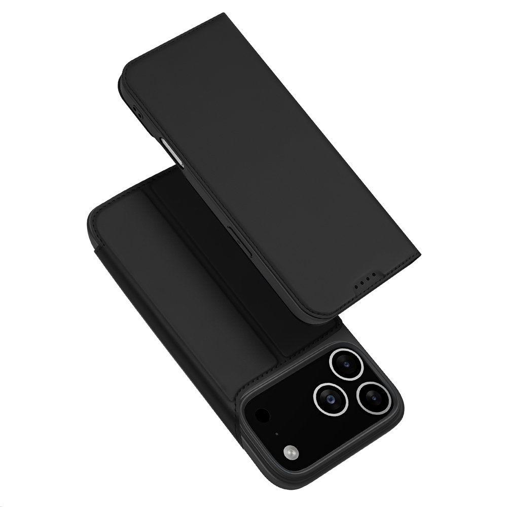 Чехол книжка из черной кожи для iPhone 17 Pro, серия Skin Pro Series от Dux Ducis