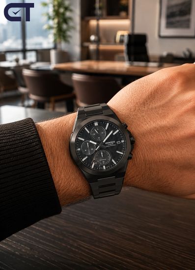 CASIO EFS-S650DC-1ADF EDIFICE мужские наручные часы — чёрный солнечный хронограф с керамическим безелем