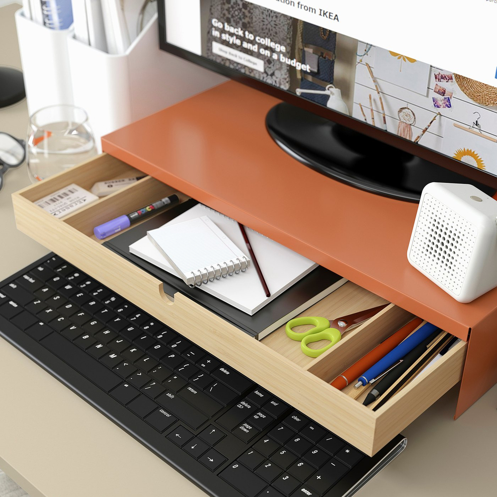 IKEA ELLOVEN  (ИКЕА ЕЛЛОВЕН)  -  Подставка под монитор с ящиком - ярко-оранжевая