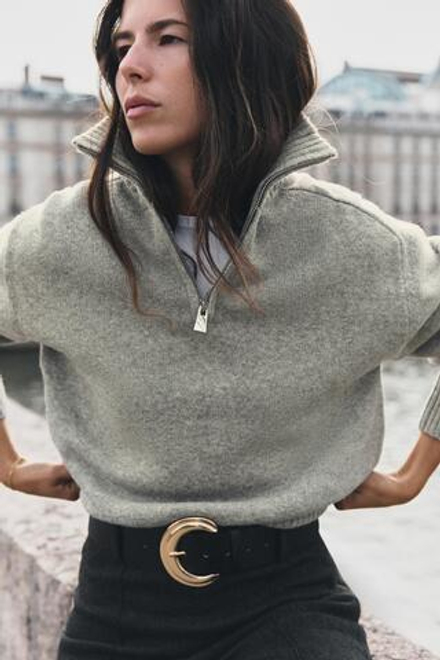 ZARA СВИТЕР ИЗ МЯГКОГО ТРИКОТАЖА, СЕРЫЙ МЕЛАНЖ