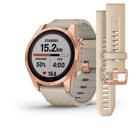 Часы Garmin Fenix 7S, Sapphire Solar, титан "розовое золото", кожа  010-02539-35