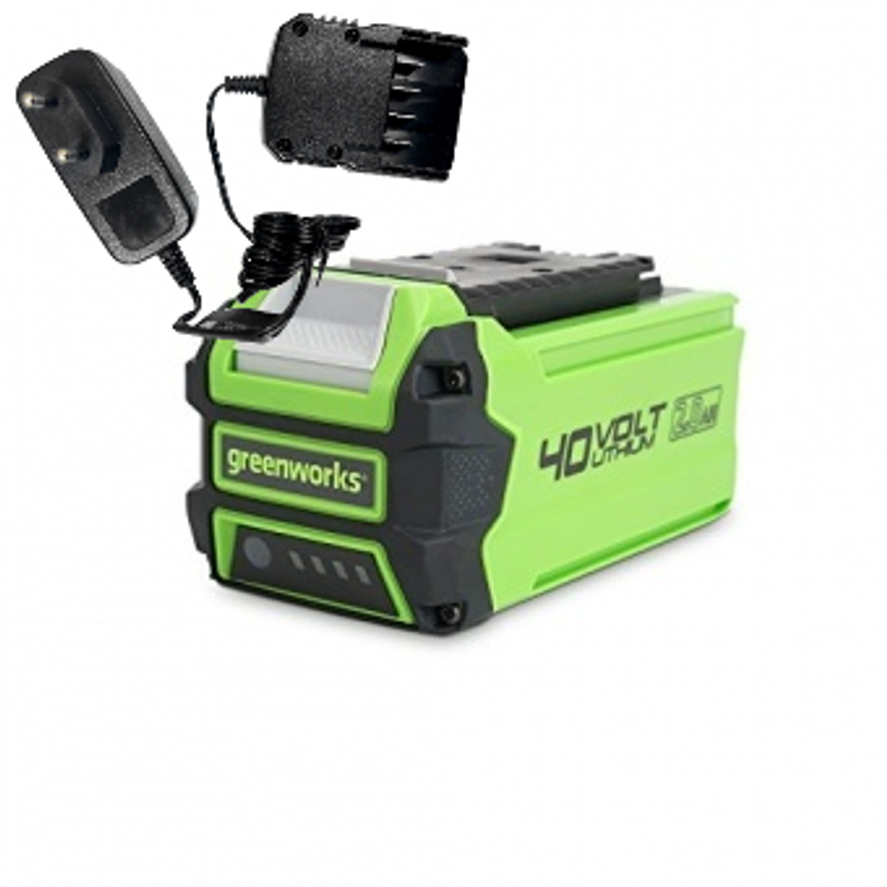 Комплект: Аккумулятор Greenworks G40B2, 2926907,40v, 2 А·ч + Зарядное устройство Greenworks (слайдер), G-40V,2904107,40v 0,5 А