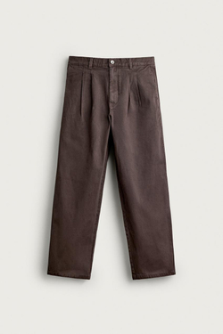 ZARA БРЮКИ RELAXED FIT С ЭФФЕКТОМ ПОТЕРТОСТИ И СКЛАДКАМИ, КОРИЧНЕВЫЙ