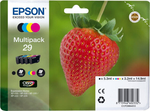 Epson Strawberry 29 CMYK Подлинный Черный, Голубой, Пурпурный, Желтый 1 шт C13T29864010