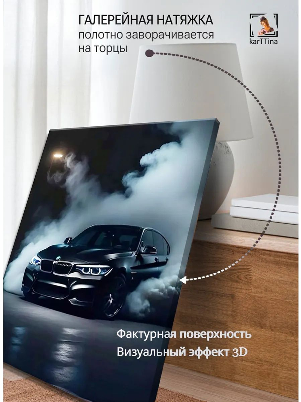 Картина "BMW в ночи", интерьерная 50х70см 1шт.