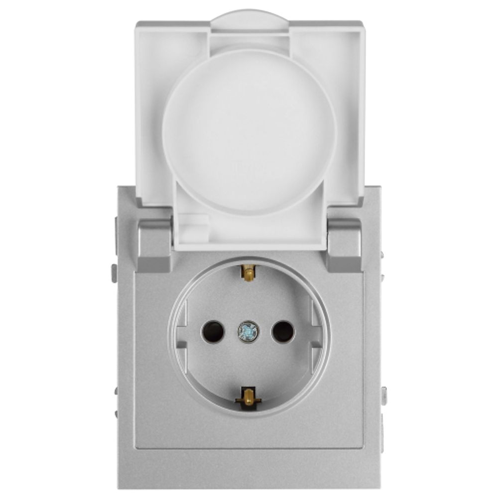 Розетка ЭРА Arktik 16-2103-03 с заземлением 2P+E Schuko со шторками с крышкой 16А-250В алюминий | Эра Arktik