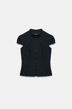 ZARA ТОП В ПОЛОСКУ НА ПУГОВИЦАХ, ЧЕРНЫЙ