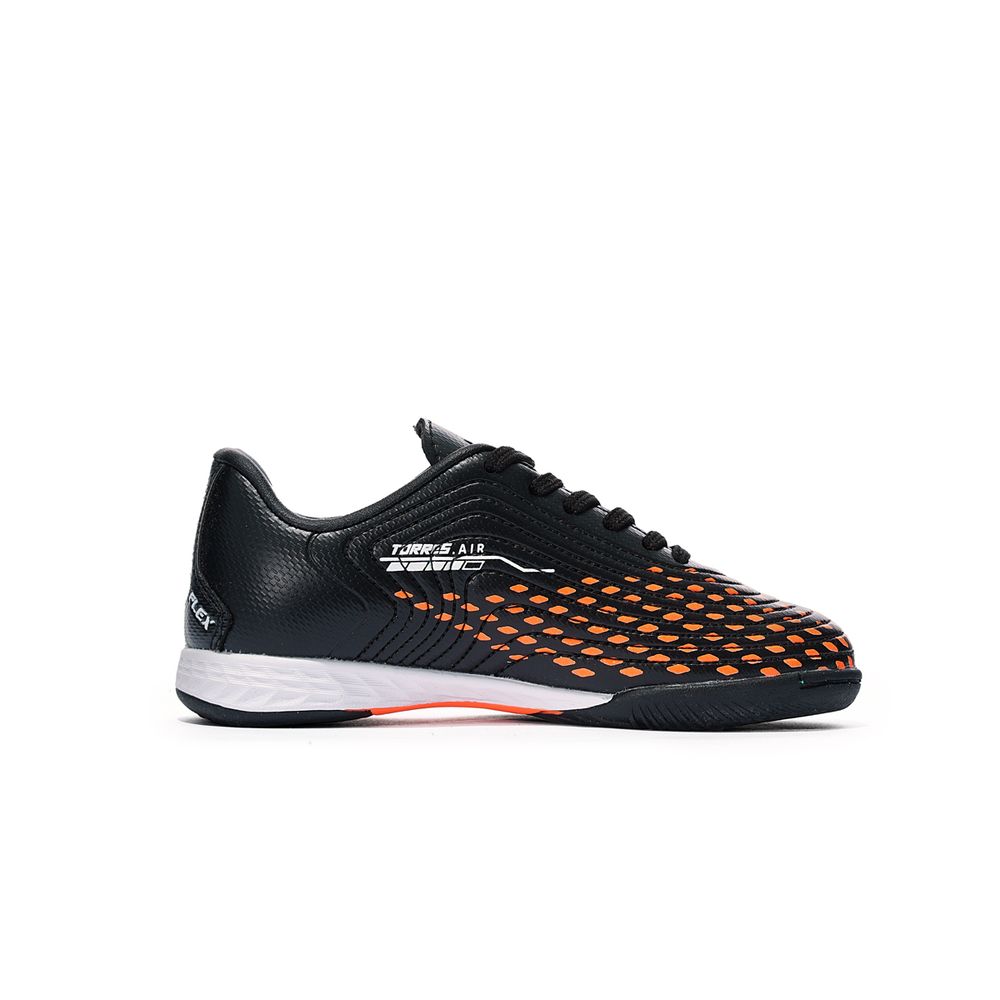 Бутсы зальные TORRES FLEX KID детские, TS134233-124-32, р.32, резина,ПУ,текстиль,чёрно-оранжевый