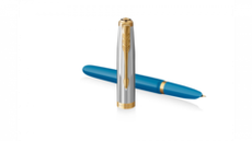 Перьевая ручка Parker 51 Premium Turquoise GT и кожаный чехол на молнии перо; M/F, чернила: Black,Blue, в подарочной упаковке.