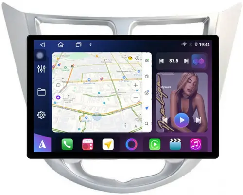 Магнитола для Hyundai Solaris 1 2010-2016 (рамка серебро) - FarCar GX877 монитор 13" 2K QLED на Android 14, S500+TS20, Быстрейшая, CarPlay, 4G SIM-слот