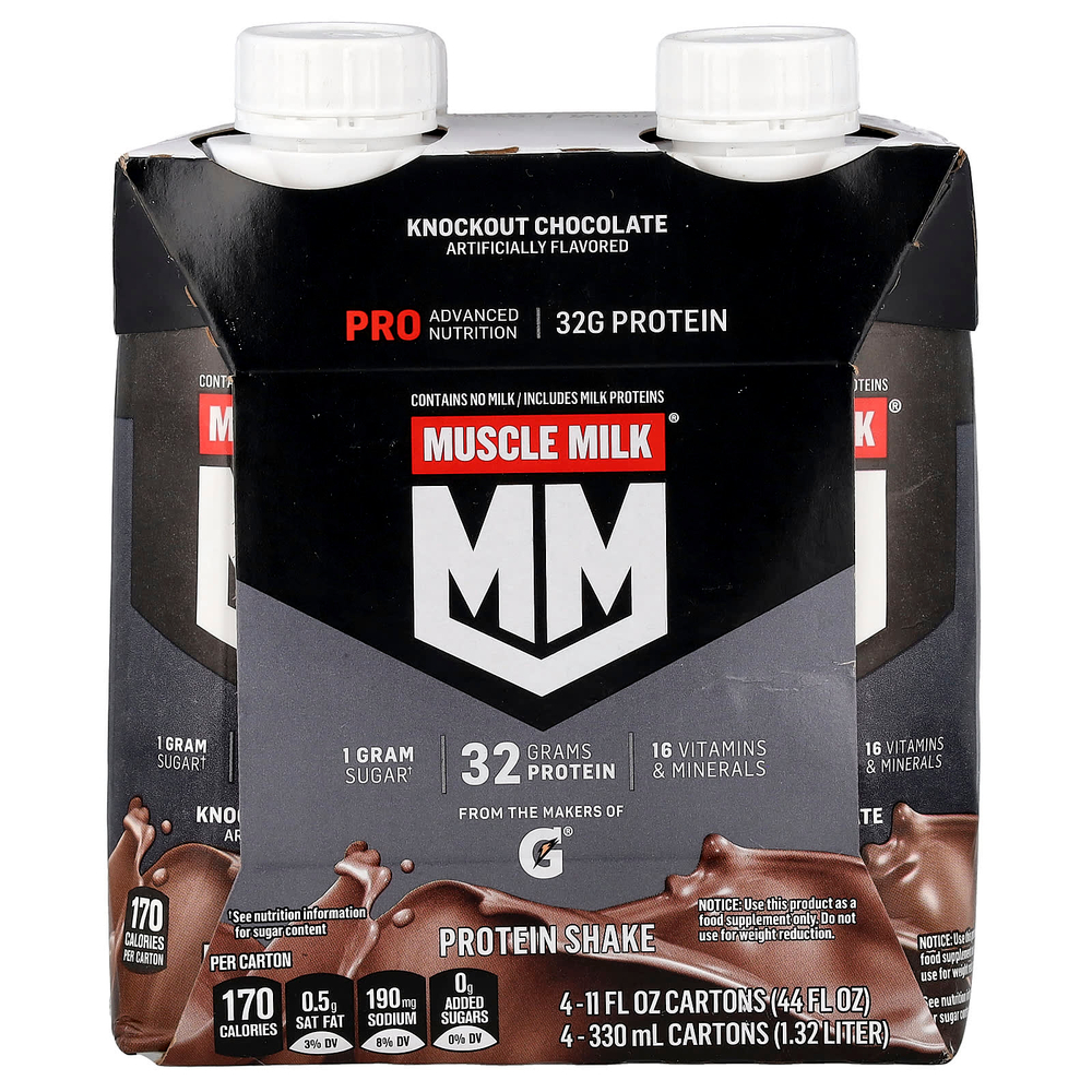 Muscle Milk, Pro Advanced Nutrition, Protein Shake, Knockout Chocolate, 4 Cartons, 11 fl oz (330 ml) Each