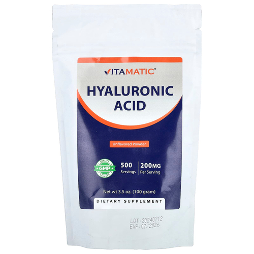 Vitamatic, гиалуроновая кислота, в виде порошка, без добавок, 100 г (3,5 унции)