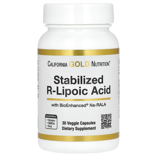 California Gold Nutrition, стабилизированная R-липоевая кислота с биотином, 30 растительных капсул