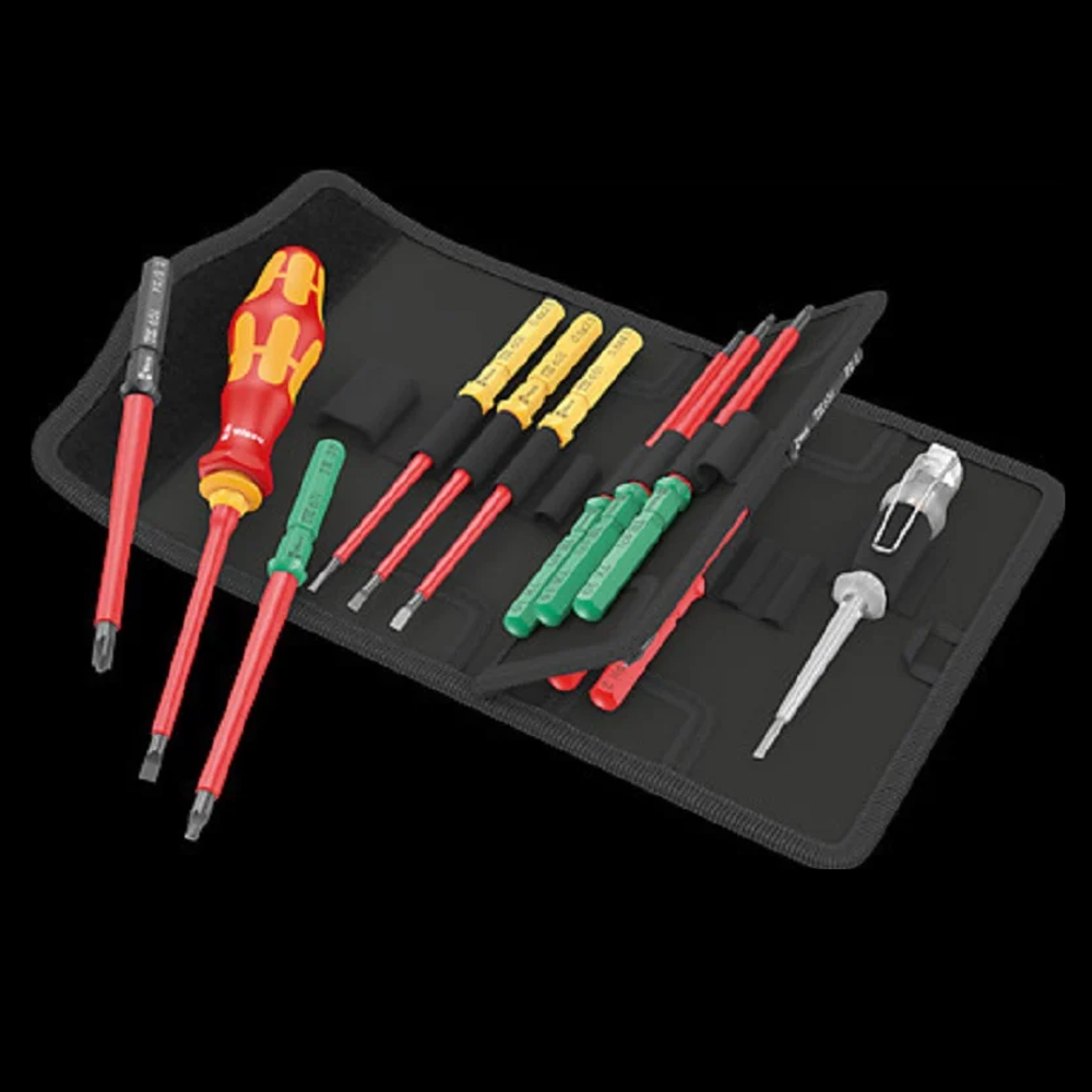 АКЦИЯ! Набор бит с битодержателем 16 предметов WERA Kraftform Kompakt VDE 16 extra slim 1 Tool Finder Насадки с отвёрткой-битодержателем и пробник, в поясной сумке WE-006608