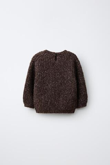 ZARA ДЖЕМПЕР ЖЕМЧУЖНОЙ ВЯЗКИ С ВЫШИВКОЙ ЦВЕТОВ, КОРИЧНЕВЫЙ