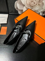 Женские туфли балетки Hermes Kelly черного цвета с ремешком