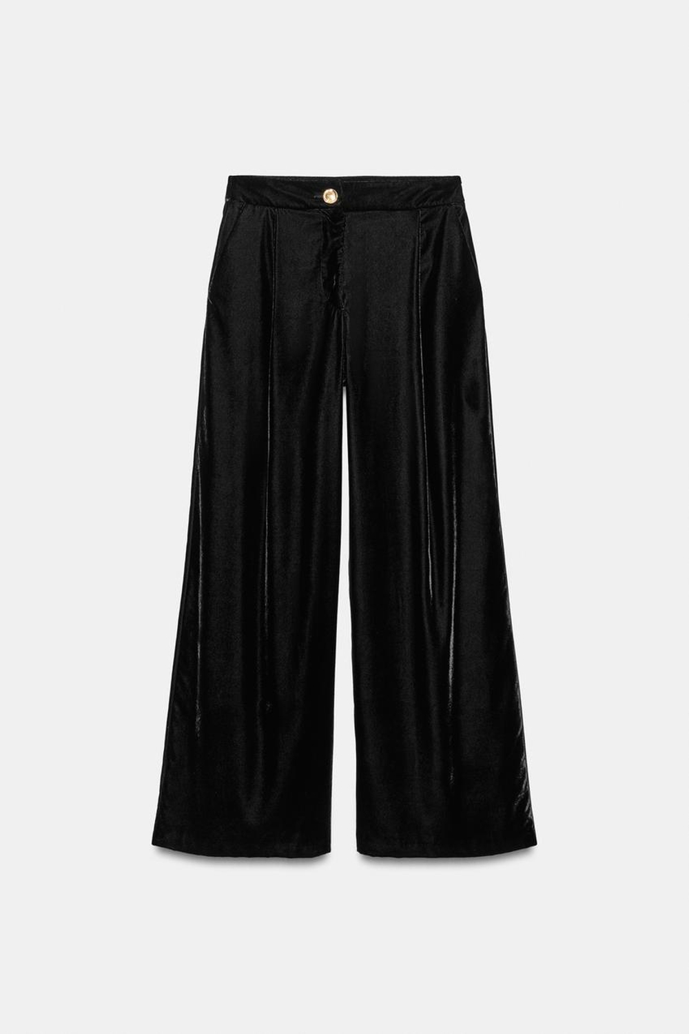 ZARA БАРХАТНЫЕ БРЮКИ ПАЛАЦЦО, ЧЕРНЫЙ