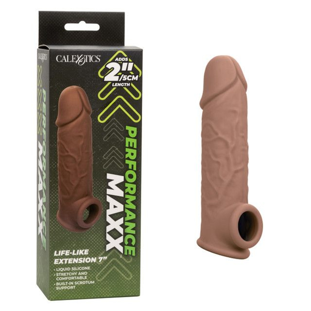 Коричневая удлиняющая насадка на член Life-Like Extension 7” - 17,75 см. (Цвет: коричневый)