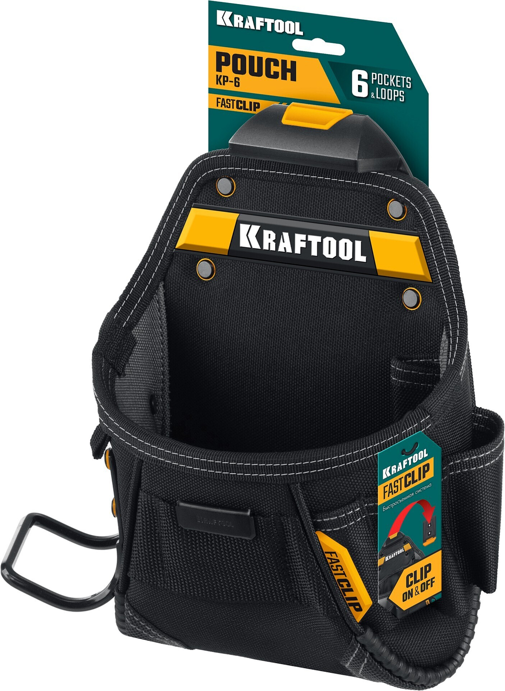 KRAFTOOL KP-6 с быстросъёмным креплением FastClip, 6 карманов и петель, 240 х 250 мм, поясная сумка (38775)