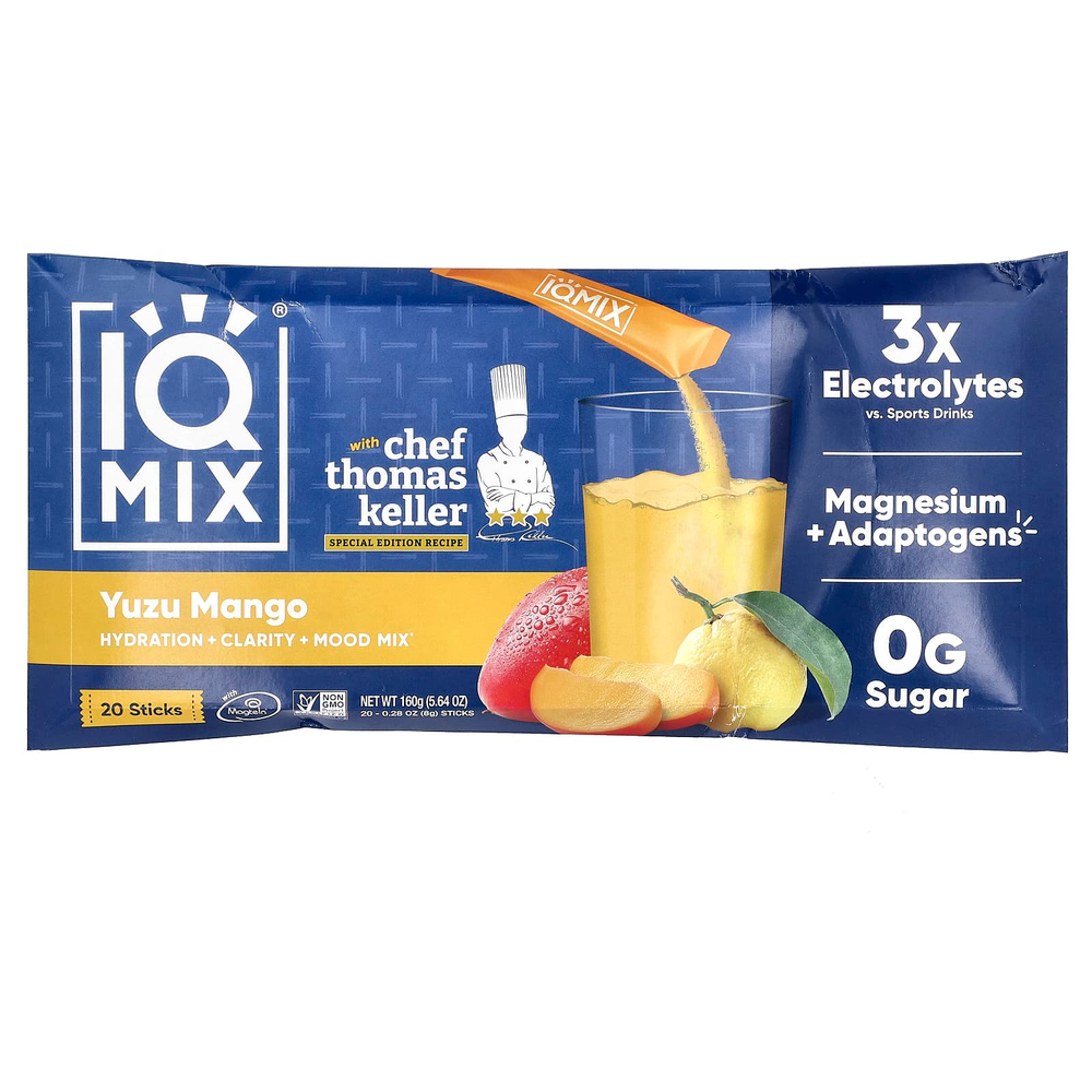 IQBAR, IQMIX®, смесь для увлажнения, чистоты и настроения, со вкусом манго юдзу, 20 стиков по 8 г (0,28 унции)