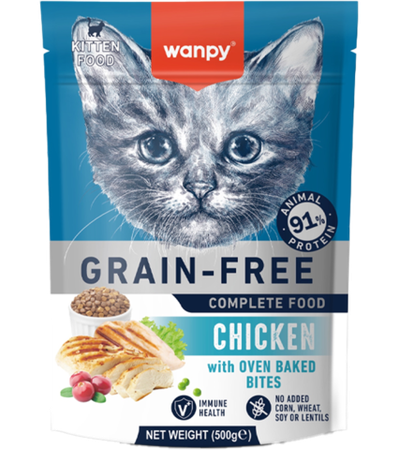 Wanpy Cat Сухой корм беззерновой с курицей для котят 500гр.