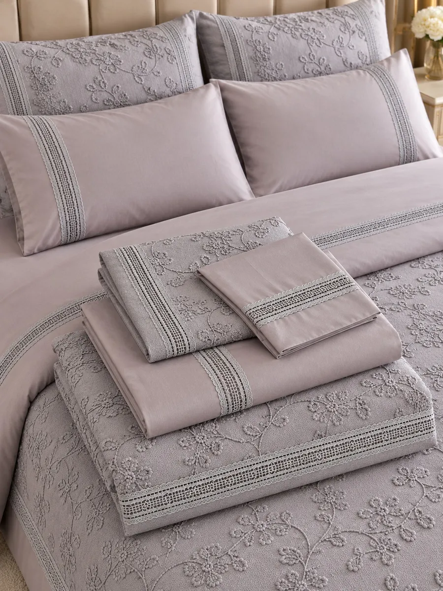 Gelin Home КПБ 7 пр. ELMINA серый цвет покрывало 240*260, пододеяльник 200*220, простынь 240*260, наволочки 50*70 2шт, декоративные наволочки 50*70 2шт GLNS401 — фото 5