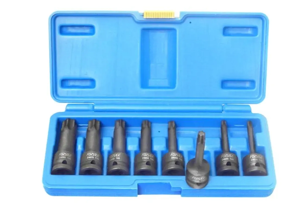 Набор головок-бит TORX ударных 8пр. 1/2''(T30, Т40, Т45, Т50, Т55, Т60, Т70, 80), в кейсе Forsage F-4088MPB
