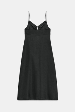 ZARA ДЛИННЫЙ ТОП В БЕЛЬЕВОМ СТИЛЕ ИЗ СМЕСОВОГО ЛЬНА, АНТРАЦИТОВО-СЕРЫЙ