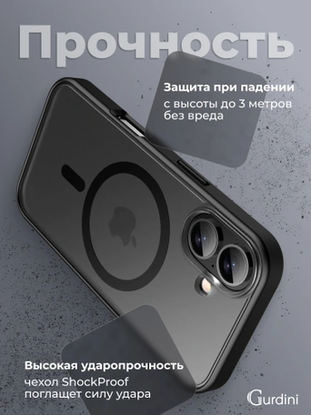 Чехол накладка iPhone 16 Plus 6.7" Gurdini Shockproof Case with Magsafe Black