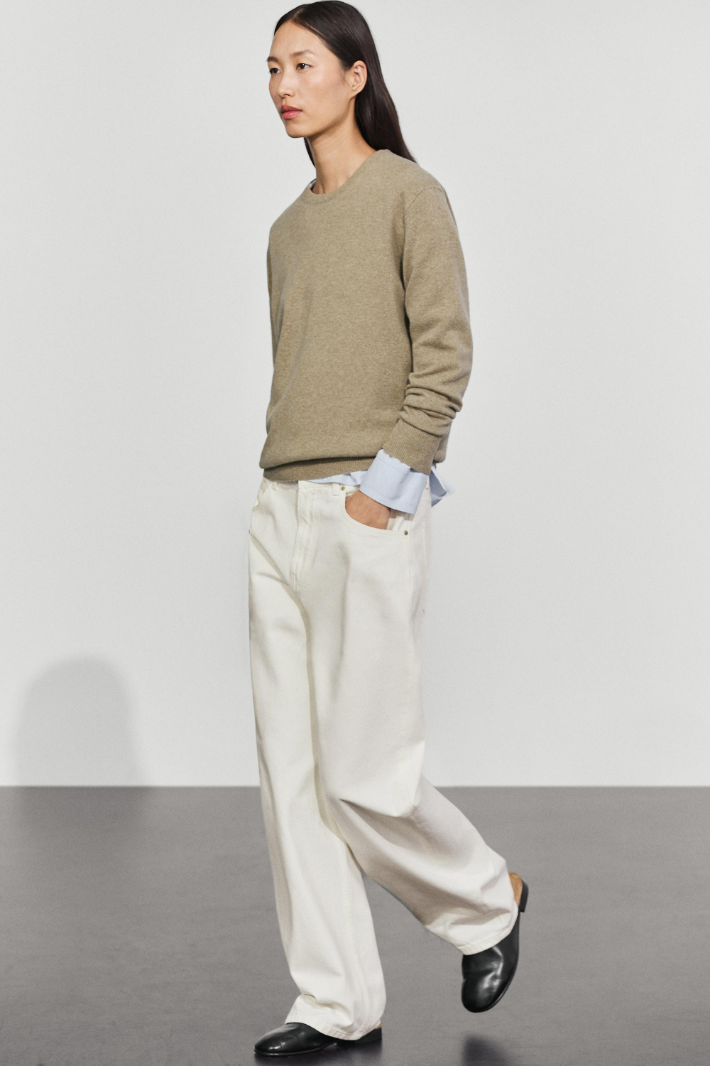 Massimo Dutti Вязаный свитер с круглым вырезом из смесовой шерсти, пестро-бежевый