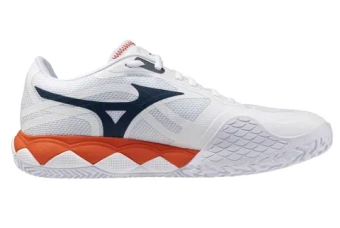 Мужские кроссовки теннисные Mizuno Wave Enforce Tour 2 CC - white/insignia blue/orange