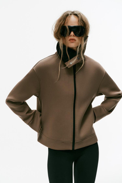 ZARA КУРТКА С ВОРОТНИКОМ-СТОЙКОЙ, ТЕМНО-БЕЖЕВЫЙ