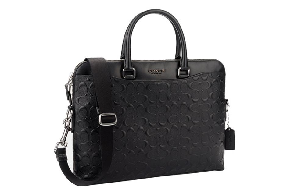 COACH Beckett Leather Portable Crossbody Laptop Bag, Briefcase Large Men"s Black
